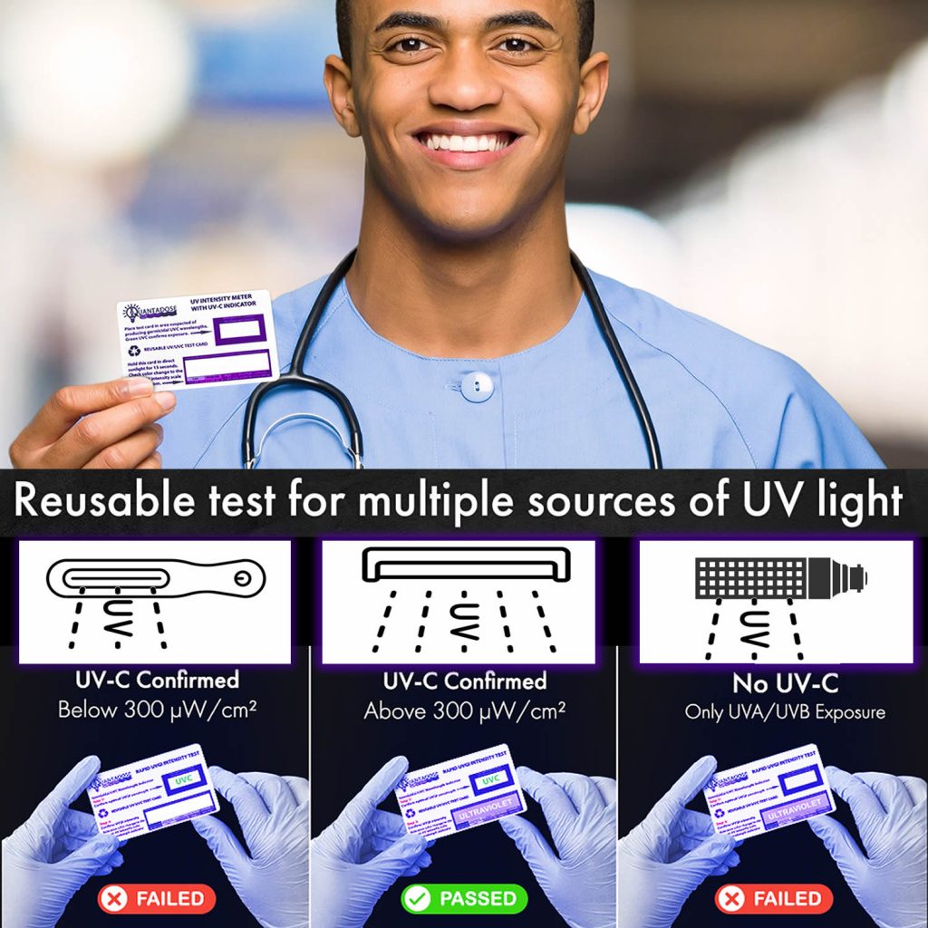 QuantaDose Reusable UV-C Light Test Card for UVC Lamps and UV LED Sanitizer Wands, Size: 85.60 x 0.76 x 53.98 mm, White