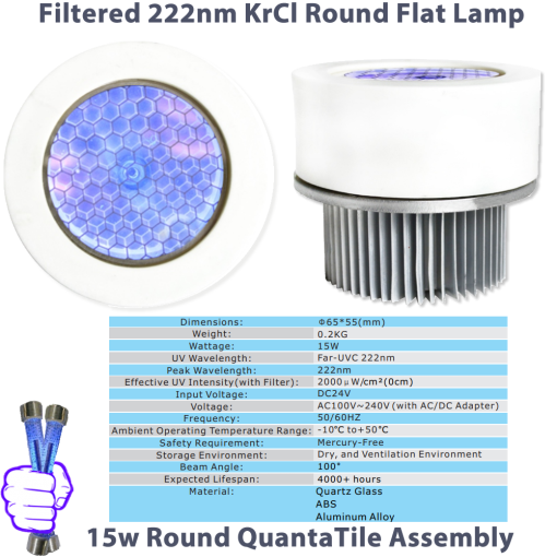 15-watt-Filtered-222nm-KrCl-Round-Flat-Lamp-Far-UVC-flat-bulb-15w-24v-DC