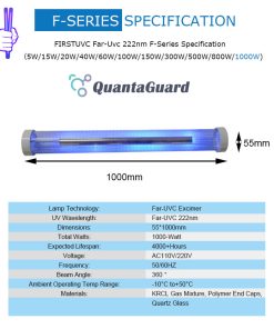 Far-uvc-Quantalamp-specs-F-Series-FirstUVC-F55-1000W-AC220V-ac-50-60hz--Far-UV-222nm-1000-watt-Excimer-far-uvc-222nm-1000-watt-Lamp-F55-1000W-AC220V-110-240v