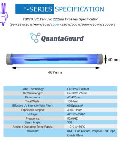 Far-uvc-Quantalamp-specs-F-Series-FirstUVC-F40-100W-AC220V-ac-50-60hz--Far-UV-222nm-100-watt-Excimer-far-uvc-222nm-100-watt-Lamp-F40-100W-AC220V-110-240v-