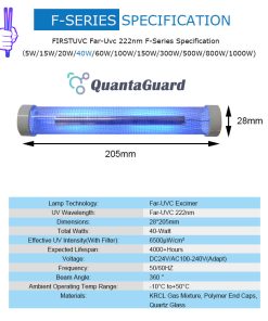 Far-uvc-Quantalamp-specs-F-Series-FirstUVC-dc24V-ac-50-60hz--Far-UV-222nm-40-watt-Excimer-far-uvc-222nm-40-watt-Lamp-f28-F28-40W-DC24V-dc-110-240v-