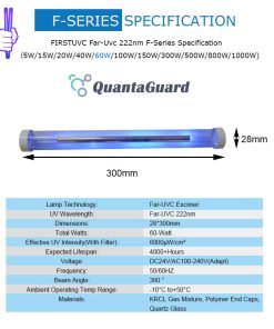 Far-uvc-Quantalamp-specs-F-Series-FirstUVC-dc24V-ac-50-60hz--Far-UV-222nm-60-watt-Excimer-far-uvc-222nm-60-watt-LampF28-60W-DC24V-dc-110-240v-