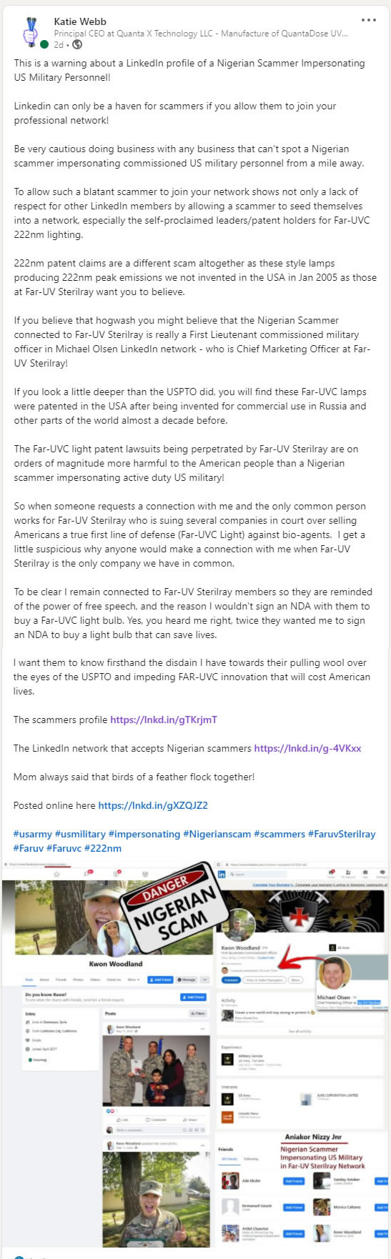 scammers-and-Far-UV-Sterilray-linkedin-network