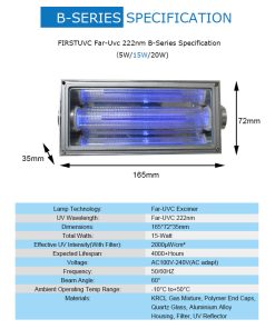 specs-Far-uvc-Quantalamp-b-series-FirstUVC-24V-Far-UV-222nm-15-watt-Excimer-far-uvc-222nm-15-watt-b28-24v-dc