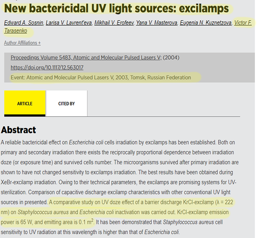 Victor-F-Tarasenko-Far-UV-2003-New-UV-KrCl-222nm-Far-UV-Not-Neister-Patent